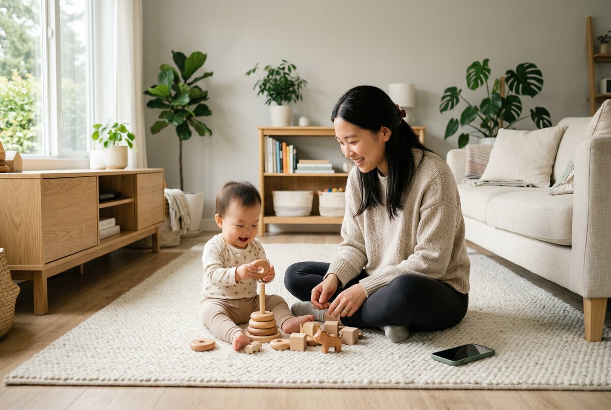 Mom playing with baby