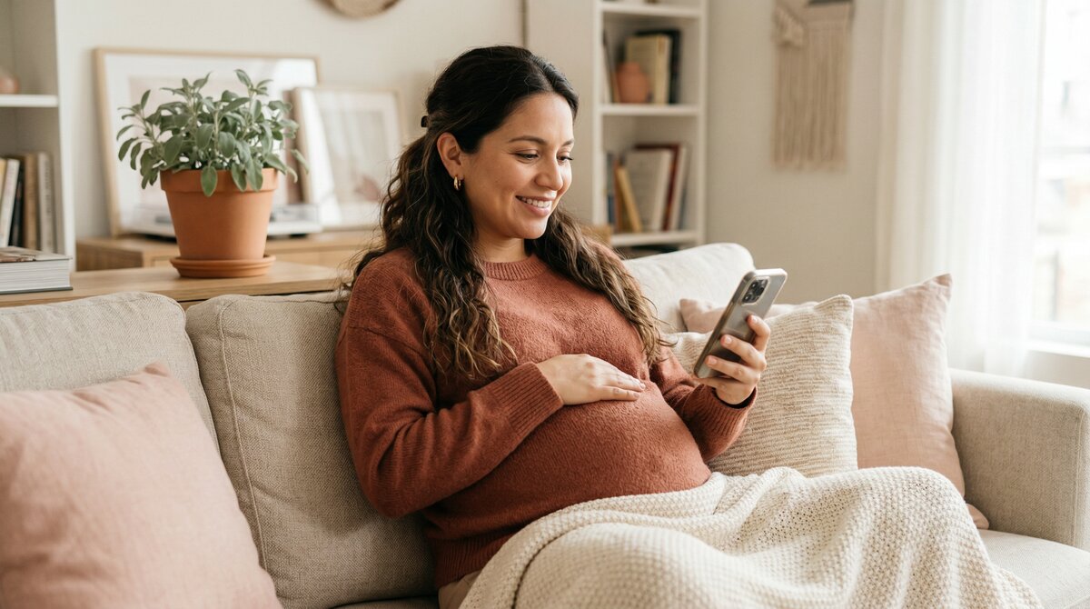 Expecting mom using phone
